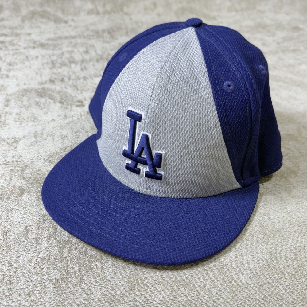 LA Dodgers Hat Fitted 7 3/8 Flat Bill Blue & Gray NICE